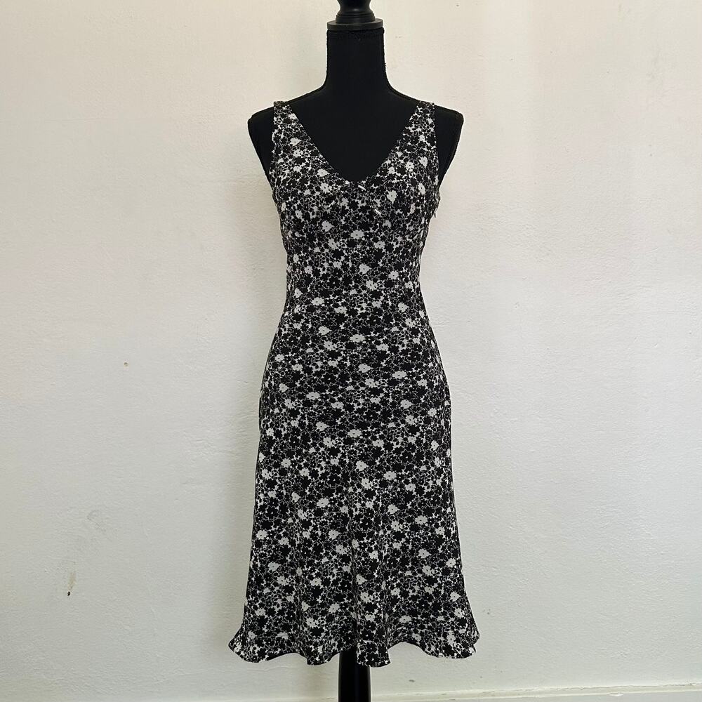 90s Y2k Express Black Floral Midi Dress - image 1